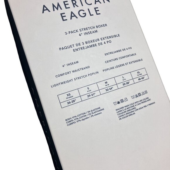 New AMERICAN EAGLE Men's XS 3 Pack 4" Stretch Poplin Boxers Red Plaid Stripe Box - Picture 4 of 4